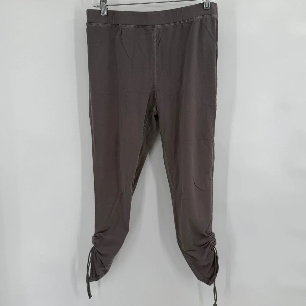 Alo Yoga Leggings Women Large Gray Ruched Drawstring Hem Yoga Pants Workout Gym